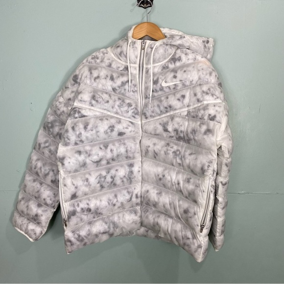 Nike Marble‎ White Black Puffer Jacket Sz L Zip Up